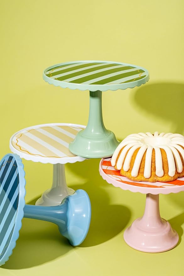 Light/Dark Blue Distressed Stripe Melamine Cake Stand for Celebrations by Emergency Confetti – Tiered Dessert Display at Birthdays, Weddings & All Gatherings – Stylish Presentation In Every Occasions