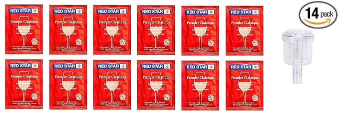 North Mountain Supply Red Star Premier Classique Wine Yeast - Pack of 12 - with Free 2-Piece Airlock