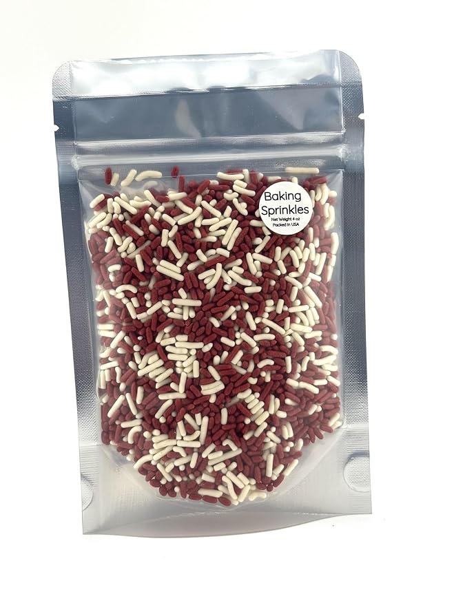 Red and White Sprinkles 4oz pack for Cake, Cupcake, Cookie Decorations, Ice Cream and Donut Toppings Edible Decorating Baking Supplies - Mix