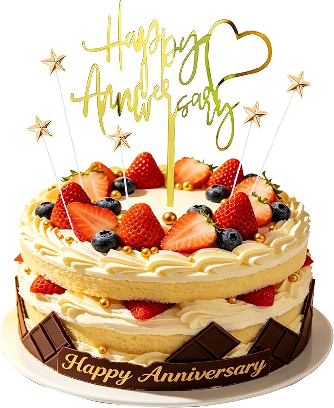 Happy Anniversary Cake Topper Happy Anniversary Cake Decorations for Party Decorations (small gold star)