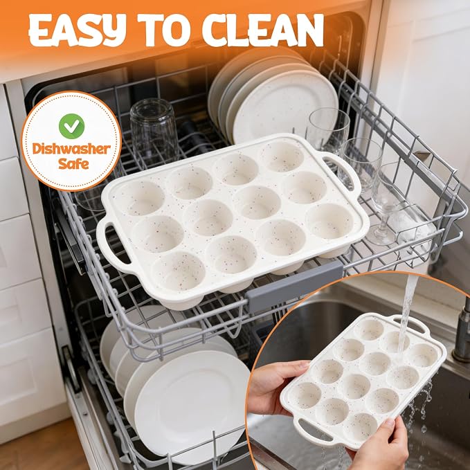 Juome Egg Bites Silicone Mold with Metal Frame, 12 Cups Silicone Muffin Pans for Baking, Nonstick Cupcake Pan Silicone Molds for Making Tarts, Meatloaf and Mini Cheesecakes