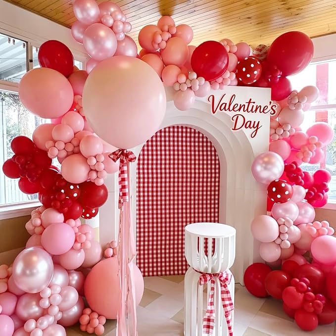Red and Pink Balloon Garland Arch Kit, 167Pcs latex Balloons Different Sizes 18 12 10 5 inch for Women Girl Birthday Baby Shower Wedding Valentines Day Party Decorations
