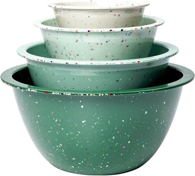 bzyoo Confetti Nesting Mixing Bowls Set - 4-Piece Colorful Kitchen Bowls (18oz, 1.25QT, 2.5QT, 4QT) - BPA-Free, Dishwasher Safe, Space-Saving Design Green Colors