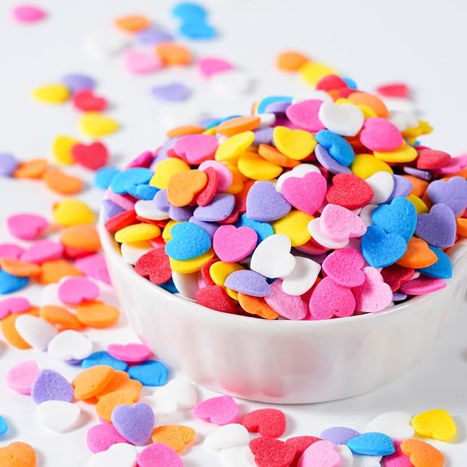 Rainbow Heart Sprinkles for Cake Decorating 7 oz Edible Colorful Heart Confetti Sprinkles for Baking Cookies Ice Cream Chocolate Cupcake Toppers for Wedding Anniversary