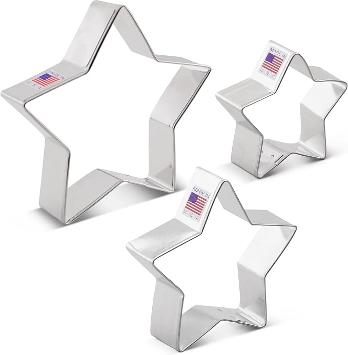 Ann Clark Star Cookie Cutters 3-Pc. Set Made in the USA, 4", 3.25", 2.75" Shapes