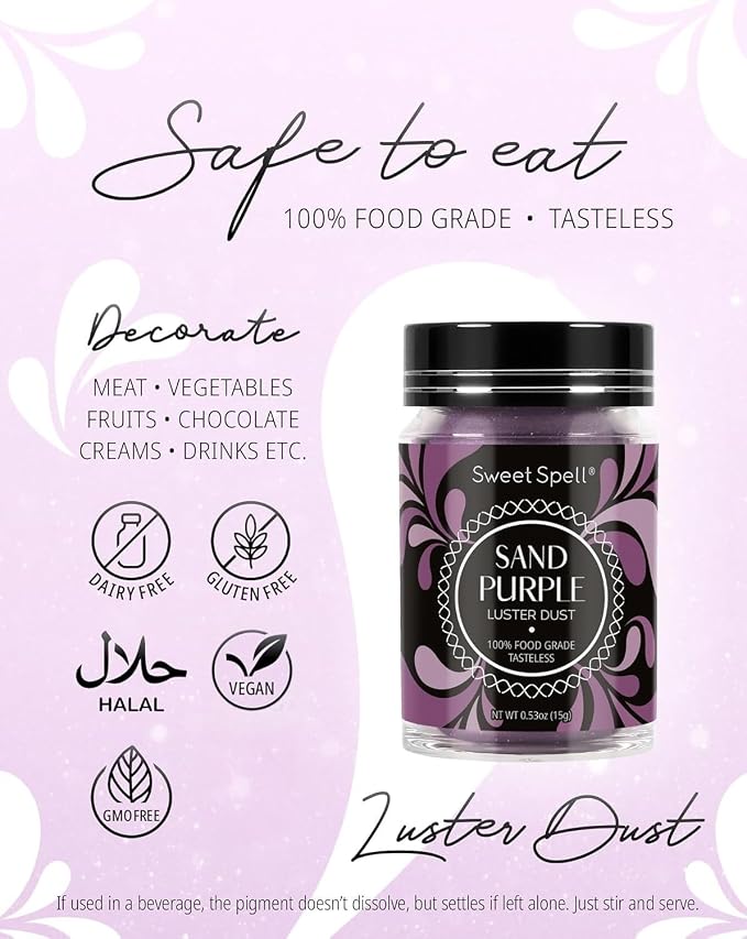 Sweet Spell Luster Dust Edible Glitter (15g) - Shimmer Pearl Dust Powder for Decorating Cakes, Chocolate, Drinks, Cocktails - 100% Edible, Food Grade, Vegan, Gluten-Free (Purple)