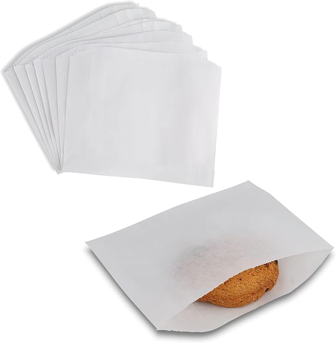 MT Products White Wax Cookie Bags 6" x 4.5" - Grease Resistant Paper Bakery Bags - Pack of 150