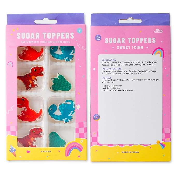Dinosaur Icing Decorations Edible Cake Decoration Royal Dino Icing Decorations for Cakes Cupcake Cookies Cake Decorating - baby Shower Gender Reveal Kids Baking Birthday Party Treats (8 Count)