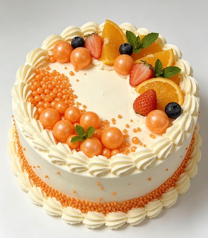 HeDeon&Rles Orange Nonpareil Pearls Sprinkles for Baking Decorating 90g/3.17oz 4 Size Mix Edible Preals for Cake Cupcake Pancake Icing Decoration Independence Christmas Halloween Supplies