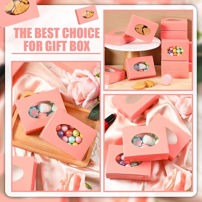 Spakon 30 Pcs Soap Boxes for Homemade Soaps 3.8 x 2.8 x 1.2 Inch Rectangle Soap Boxes with Window Small Gift Wrapping Box for Soaps Packaging Bakery Cookies Candy Party Favor Supplies(Pink)