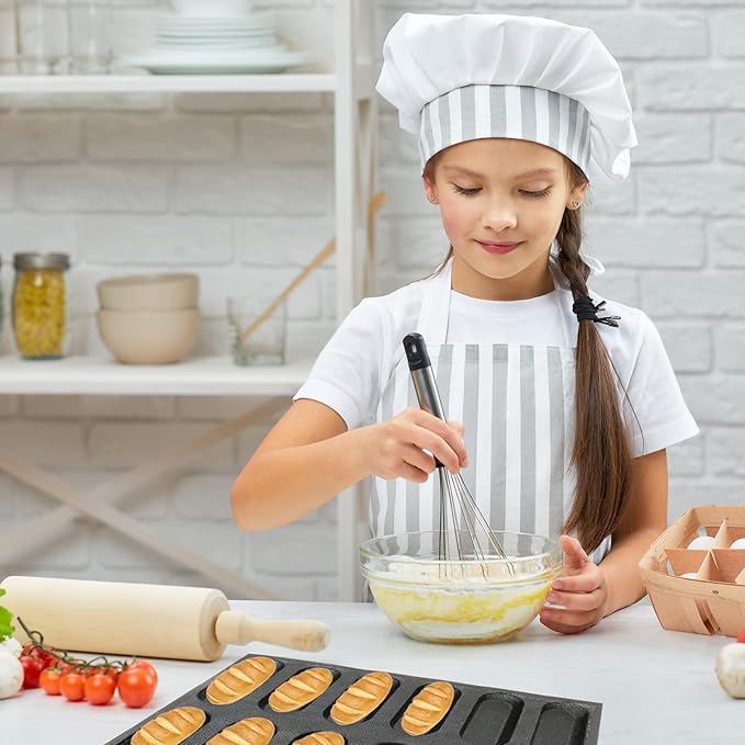 Dioycli Silicone Bread Loaf Pan for Baking, Mini Baguette Bread Pan Perforated Hot Dog Bun Pan 12 Loaf Non Stick Baking Liners Mat