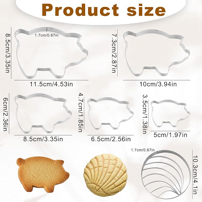 6PCS Cookie Cutter - Includes 1pcs Mexican Bread Mold and 5pcs Pig Concha Stamp for Perfect Conchas - Donut Biscuit Cutters Variety Pack Baking Supplies Kitchen Appliances