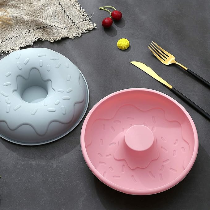 Big Size Silicone Donuts Pan Non-stick Cake Baking Molds for Bagel and Doughnut (8 Inch Pink)