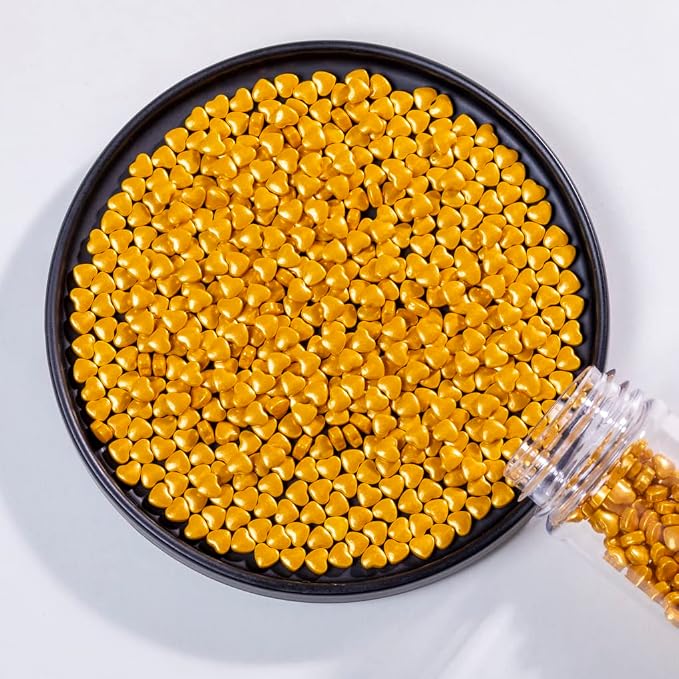 NIPEOR Christmas Gold Heart Sprinkles, Edible Pearl Sprinkles 130g/4.6oz, Gold Sugar Pearls & Candy Sprinkles for Cake, Cupcake, Cookie & Dessert Decorating, Wedding, Valentine’s Day, Holiday & Birthday Baking Toppers