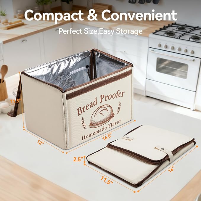 Proofing Box - Foldable Proofing Bread Box with 68-122°F Temp Control & 48H Timer, Bread Proofer for Sourdough, Pizza Dough, Yogurt, Kombucha, 5-Layer Fabric