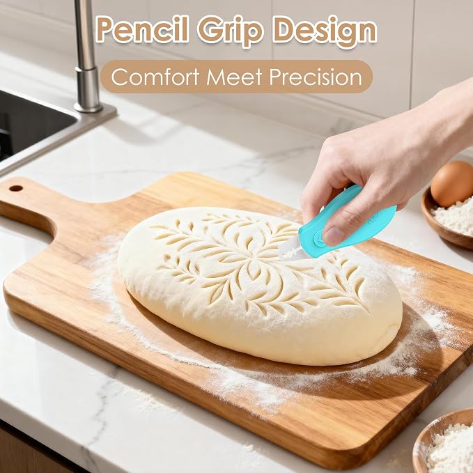 Bread Lame Sourdough Scoring Tool, Extractable & Magnetic Bread Scoring Tool, Scoring Knife for Bread Baking, Bread Razor for Homemade Bread, Sourdough Scorer Tool, Includes 5 Razor Blades-Turquoise