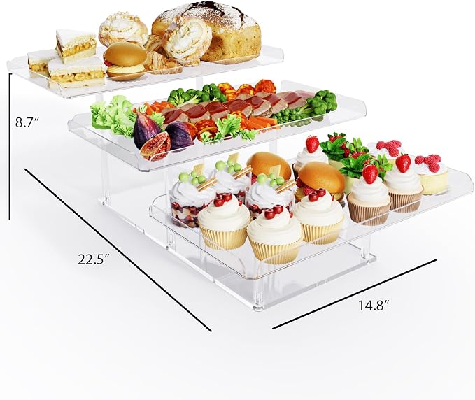 Bakzon 3 Pack Dessert Table Display Set, Acrylic Cupcake Buffet Dessert Risers Stands, Tier Serving Trays Holder for Weddings Baby Shower Tea Party