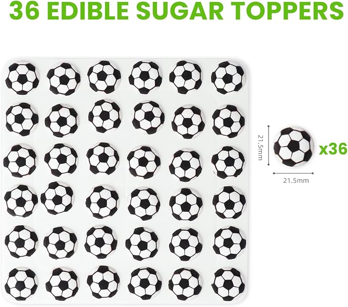 36 pcs Edible Soccer Sprinkles for Cake Decorations, Royal Icing Soccer Balls for Cupcake Toppers, Edible Football Suagr for Cookies Chocolate Macarons Baking World Cup Decoration