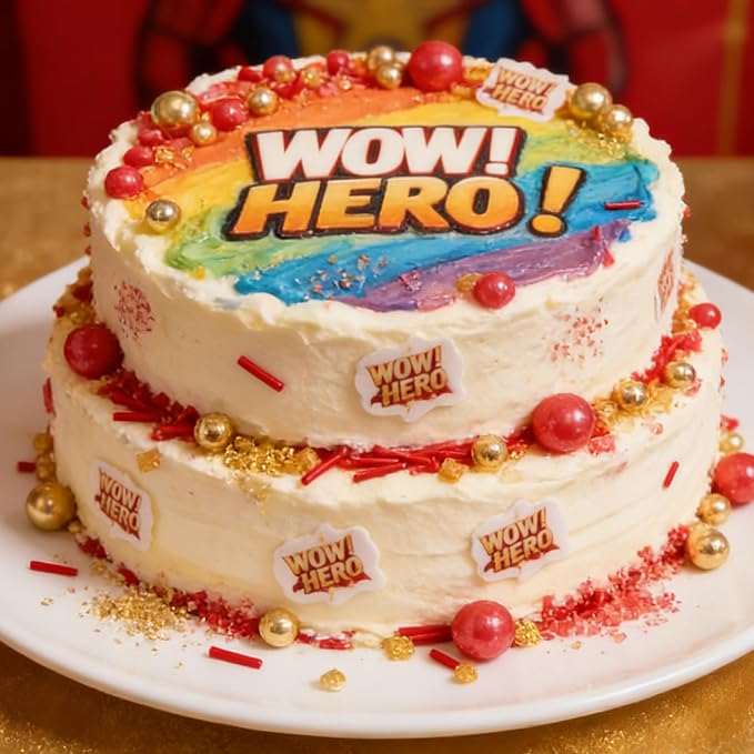 Edible Hero Sprinkles,Red Gold Pearls and Jimmies Sprinkle Mix Heroes Wafer Paper,130g,Movie Theme Cake Cupcake Cookie Donut Decorations for Birthday,Graduation,Father's Day,Hero Themed Party,Superhero Party Supplies