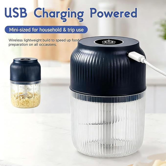 Electric Garlic Chopper, 2026 New Mini Food Processor & Food Chopper for Kitchen, Portable Cordless Garlic Mincer, Onion, Ginger, Chili, Spices and Fruit(350ML Blue)