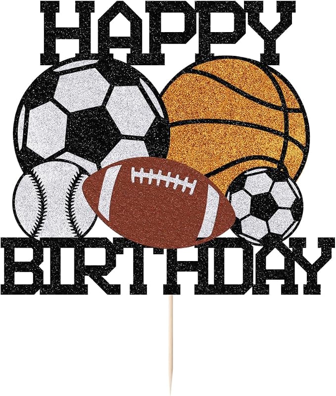 Sports Happy Birthday Cake Topper, | Boys and Girls Sport Theme Party Decoration,Football basketball Rugby baseball Cake Decorations Birthday Decor for Sport