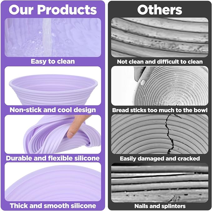 4Pcs Silicone Bread Proofing Basket,9" Foldable Silicone Proofing Baskets for Sourdough Bread Baking,Non-stick Round Dough Proofing Bowl Sourdough Bread Baking Supplies