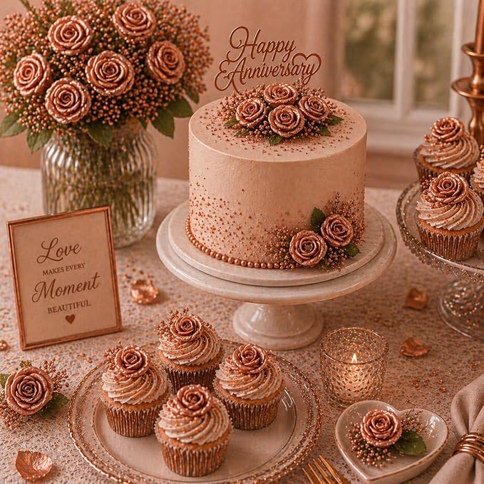 Confect Metallic Edible Copper Roses | Edible Cupcake Toppers | Edible Flower For Cake Decorating | Pack Of 12 Edible Metallic Sugar Flowers for Cake Decorating- Vegan, Soy-Free, Dairy-Free
