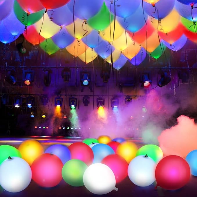 20 Led Balloons,W/10 Color Ribbins,Multi-colored Led Light Up Balloons Lasts 24 Hrs,Glow in the Dark Party Supplies For Birthday Party Halloween Christmas Decorations (Multicolored)