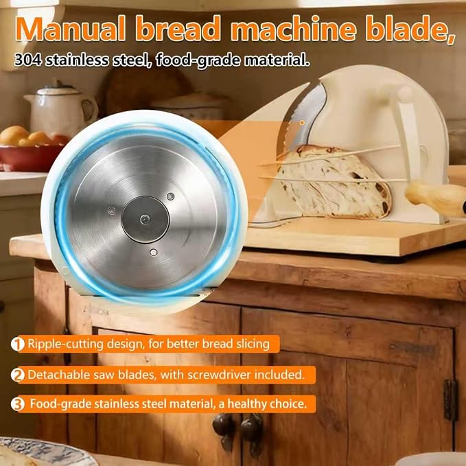 𝐔𝐩𝐠𝐫𝐚𝐝𝐞 Bread Slicer, Manual Bread Slicers with Hand Crank,Sourdough Slicer Manual Adjustable Width,Stainless Steel Blade Metal Guide Rail,Bread Slicer for Homemade Bread, 10 Years Warranty