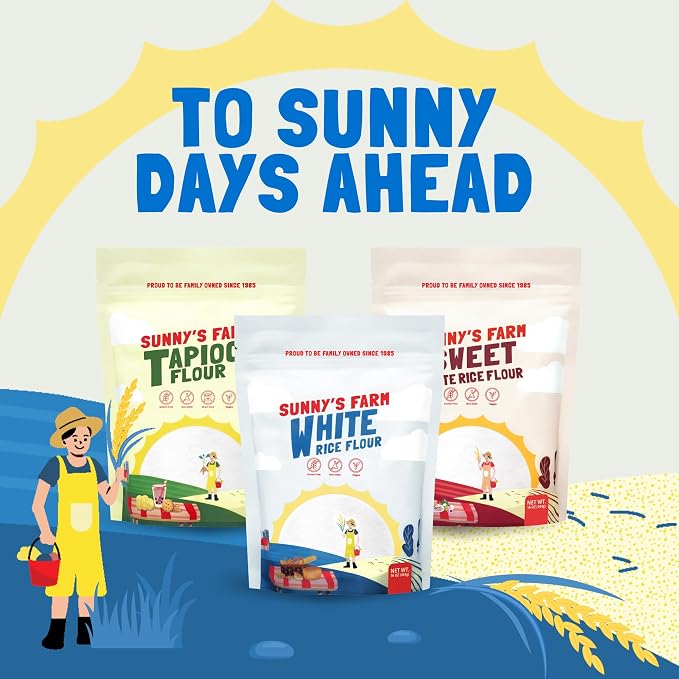 Sunny's Farm White Rice Flour – Premium Thai Rice Flour, Gluten-Free, Superfine Quality for Baking, Cooking, and Sourdough – 16oz (Pack of 4)