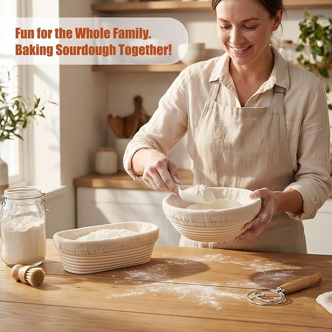 28 PCS Sourdough Starter Kit, Bread Baking Supplies with Banneton Proofing Basket, Dough Whisk, Bread Lame, Silicone Baking Sling and Dough Scraper