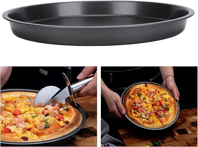 2Pcs 12 inch Pizza Pan for Oven, Thickened Carbon Steel Pizza Pan Non Stick Deep Dish Pizza Pan Round Baking Tray Bakeware for Home Kitchen Baking Cookie Pie Pizza Cake, Dishwasher Safe(12in)