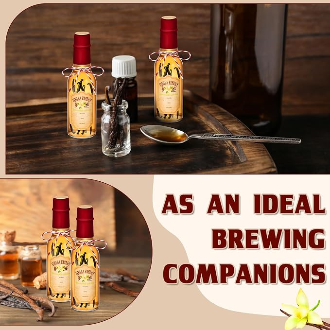 Tioncy 16 Pcs Empty Vanilla Extract Bottles for Homemade Vanilla Jar Glass Bottle with Cap, Shrink Band, Sticker DIY Crafts Wedding Gift Food Storage Canister for Bean(Red,3 oz)