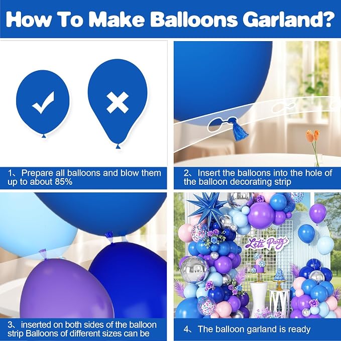 Blue Purple Silver Balloon Arch Garland Kit with Blue Star Foil Balloons Silver 4D Round Balloons for Hawaii Theme Baby Shower Birthday Party Decorations