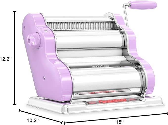 PASTALINDAClassic 200 Pasta Maker Machine, 20 cm Wide Rollers, 9 Thickness Positions, 2 Cutting Positions, Stainless Steel. Includes Reinforced Hand Crank And Two Clamps
