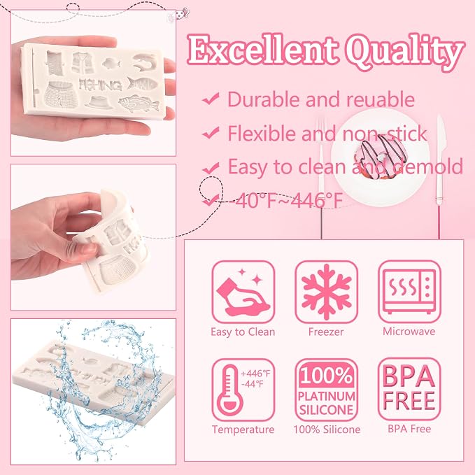 Grey Fishing Tool Silicone Mold, Small Fish Fondant Molds, for Kitchen Baking Cake Decoration, Chocolate, Candy, Mousse, Salty Dough, Butter, Sugar Process, UV Resin, Polymer Clay