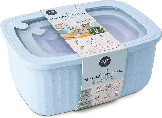 Core Kitchen Nested Wheat Fiber Food Storage Set – 8-Piece BPA-Free Containers with Lids – Eco-Friendly, Stackable, Microwave & Freezer Safe - Celestial Cloud