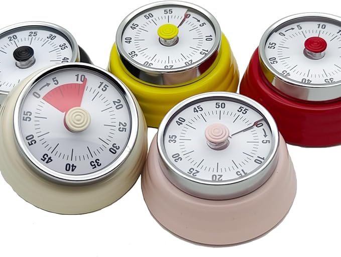 Mechanical Kitchen Timer, Eco-Friendly No Batteries Needed Magnetic 60-Minute Visual Countdown Alarm Clock for Cooking, Study, Games, Office (White)
