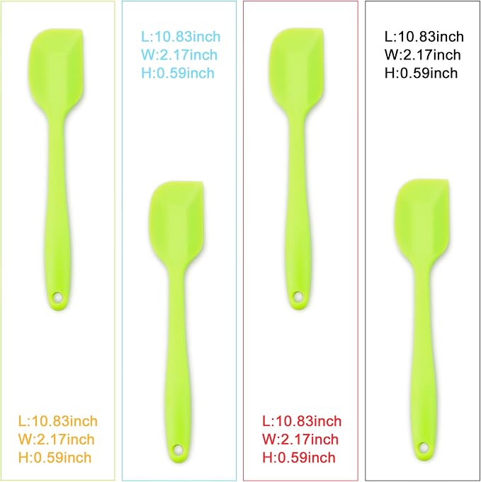 4‑Piece Silicone Spatulas Set Heat Resistant 600°F Seamless Steel‑Core Rubber Spatulas for Nonstick Cookware ALLWIN HOUSEWARE Uniform Length Kitchen Spatulas for Cooking & Baking, Green