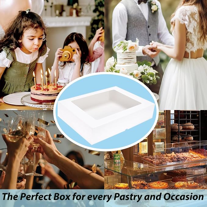 6 Pack 19x14x4 Inch Auto-Popup Large Rectangle Cake Boxes with Thick Cake Boards, Half Sheet Bakery Boxes for Pastry Baking,Cupcake,Muffins & Pie