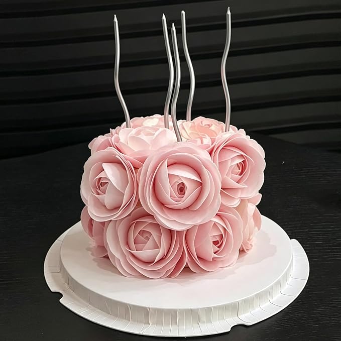 60PCS/80PCS Wafer Paper Round Pieces 3D Spherical Cake Edges Rice Paper Swan Rose Flower Round Cupcake Decoration Inserts (60, Pink, small)