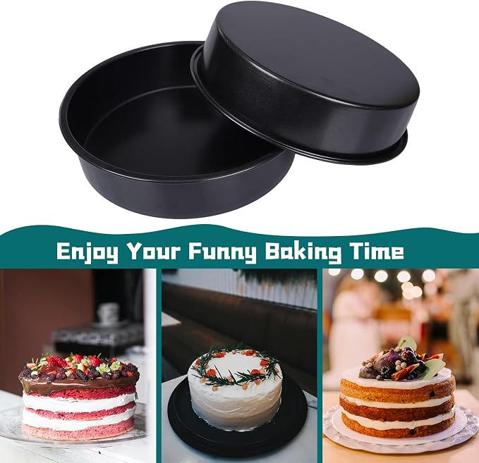 8 Inch Cake Pan Set for Baking - 2 Round Cake Pans with 50 Pieces Parchment Paper, Nonstick Deeper Circle Cake Baking Pans Sets for Baking-Black