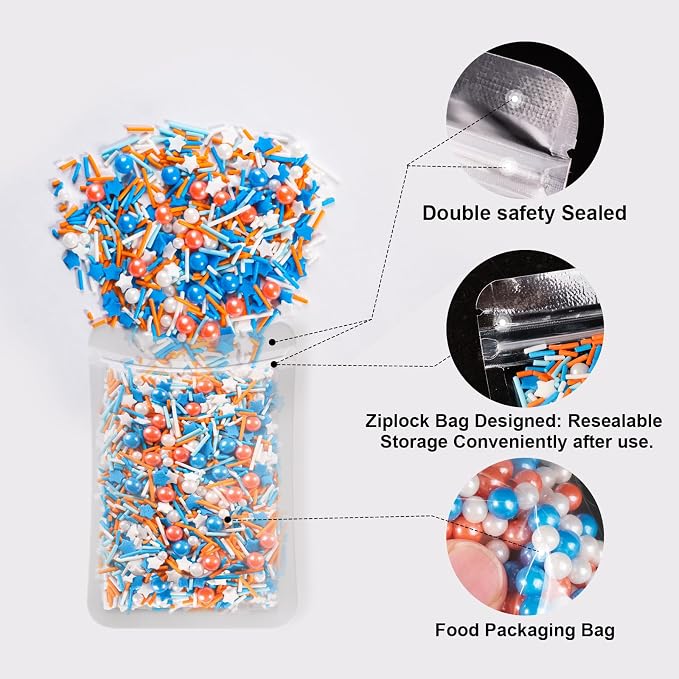 HUEBEATY 6-in-1 Carton Party Sprinkles for Cake Decorating – 180g Blue and Orange Birthday Sprinkles with Jimmies, Nonpareils, Stars, Pearls & Sugar Crystal – Edible Cakes, Cupcakes, Cookies & Ice Cream Topper Decorations for Birthday Parties