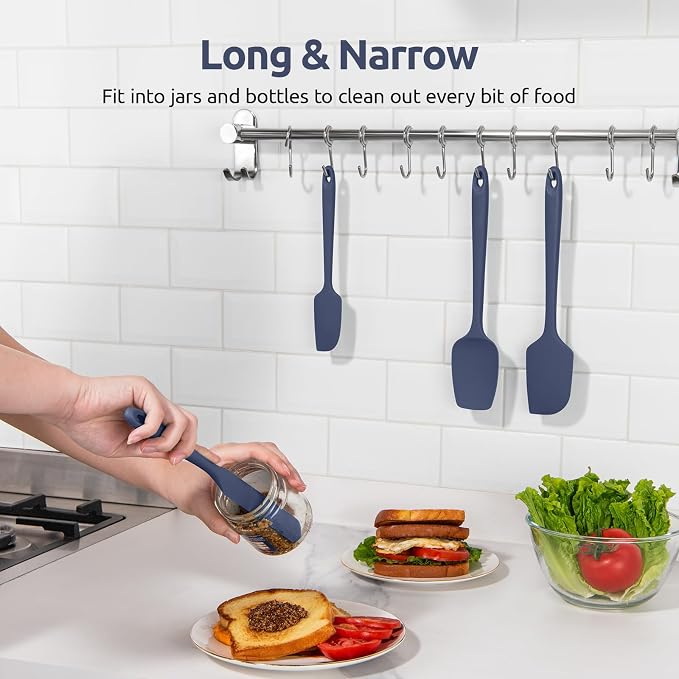 Heat Resistant Silicone Spatula Set: U-Taste 600ºF High Temp Seamless Food Grade Food Grade Flexible Rubber Silicon Kitchen Cooking Mixing Baking Scraper for Nonstick Cookware Set of 4 (Midnight Blue)