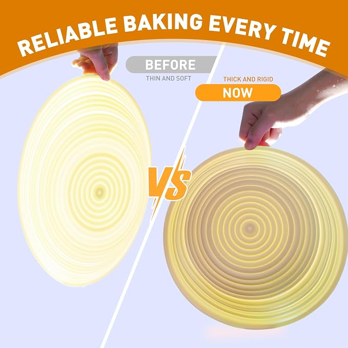 Sourdough Starter Kit,9" Round & 10" Oval Silicone Banneton Bread Proofing Basket Set with Reinforced Support,Sourdough Bread Baking Supplies Kit,34oz Sourdough Starter Jar,Baking Mat(Yellow)