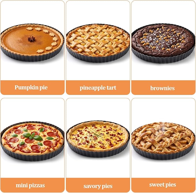9 Inch Removable Bottom Tart Pan,Top 9.5 inches,Nonstick Removable Loose Bottom Carbon Steel Tart Pan for Mousse Cakes, Pies,Desserts and Baking Tarts