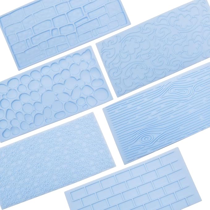 6 Packs Fondant Impression Mat Fondant Texture Mats Clay Mold Set Lace Embossing Mat Fondant Cake Embossed Impression Sheets for Cake Decorating