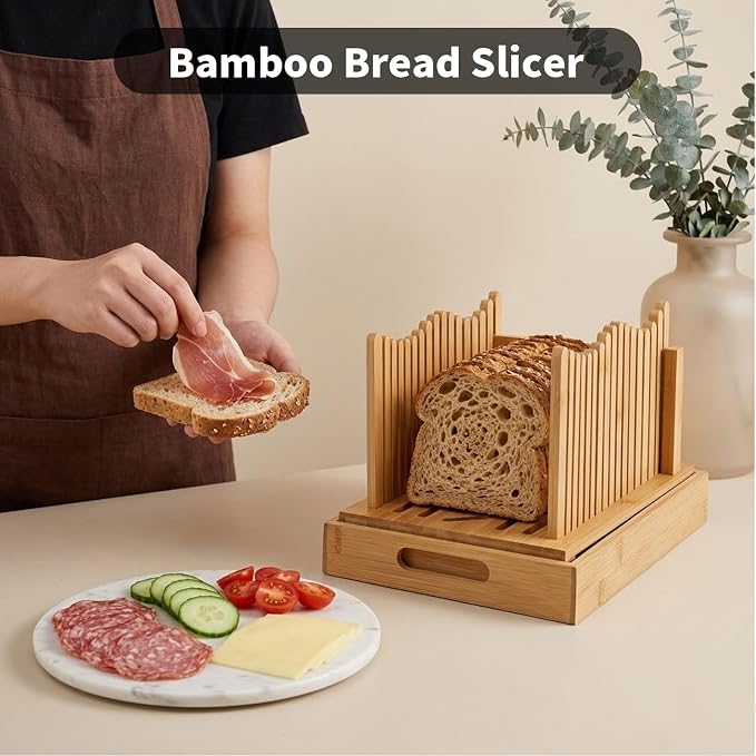 Bread Slicer for Homemade Bread – Manual Slicing Guides with Crumb Tray,Folds Flat for Easy Storage,Ideal for Sourdough,Bagels & Artisan Loaves