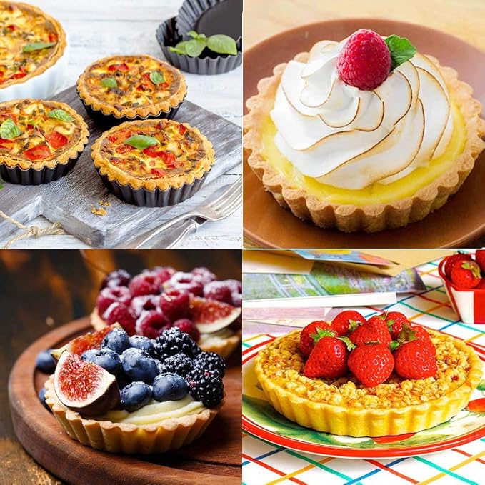 Gutsdoor 6 Pack Mini Tart Pan 4 Inch with Removable Bottom Quiche Pan Nonstick Round Quiche Pie Pan Set