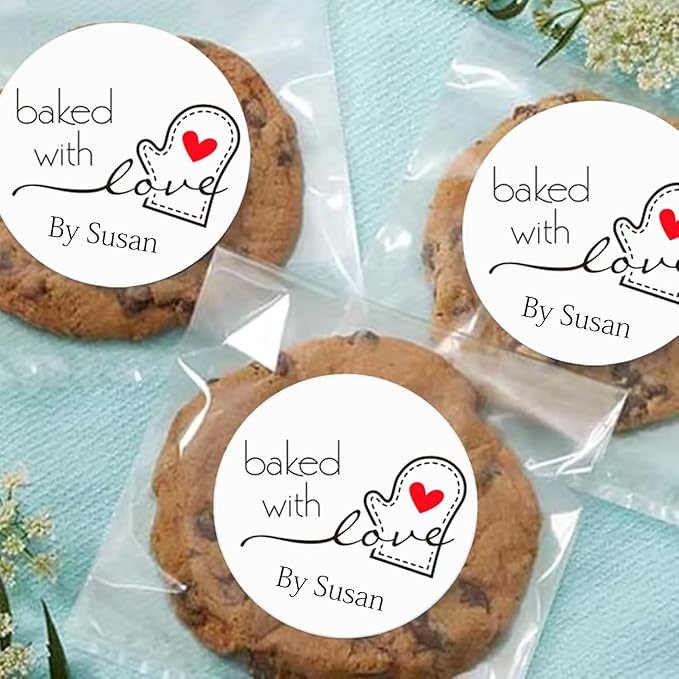 400 Pack Custom Baked with Love Label Stickers|Personalize Business Logo Labels|1.5/2inch Round Personalized Labels in Various Designs for Crafts,Baking,Gifts and Small Business